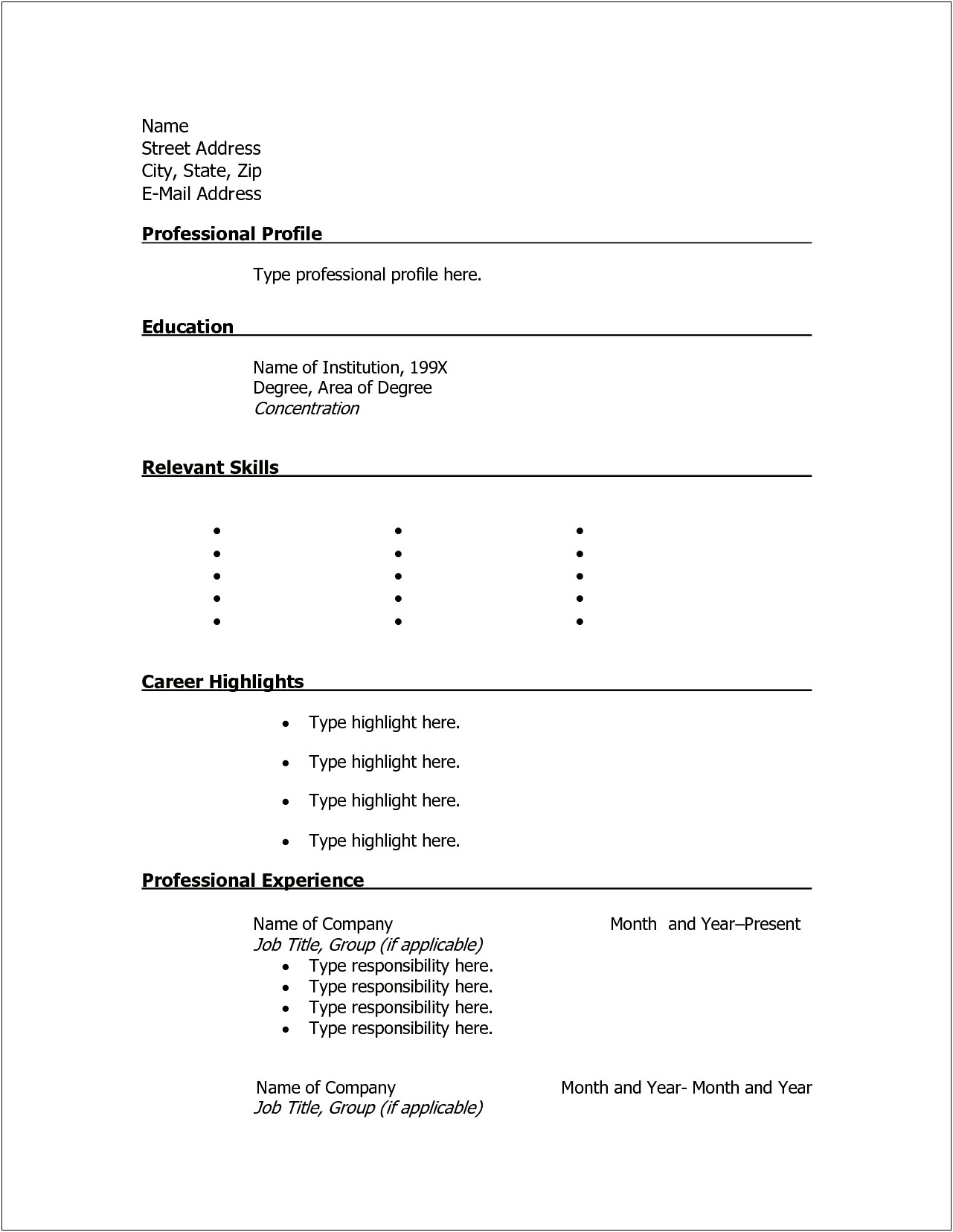 Free Resume Form To Print Out