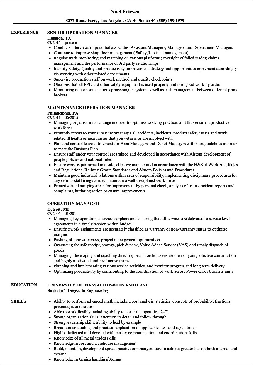 Free Resume Operations Manager Template