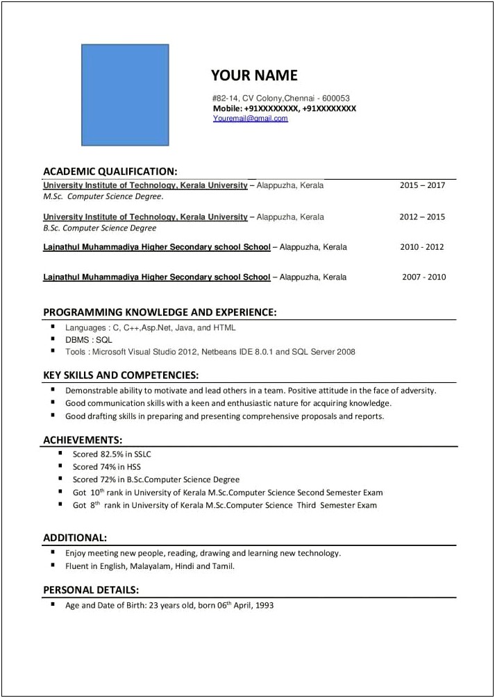 Free Resume Sample Download For Freshers