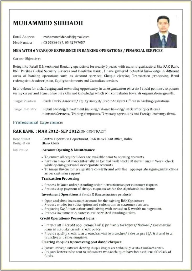 Free Resume Sample For Banking Jobs