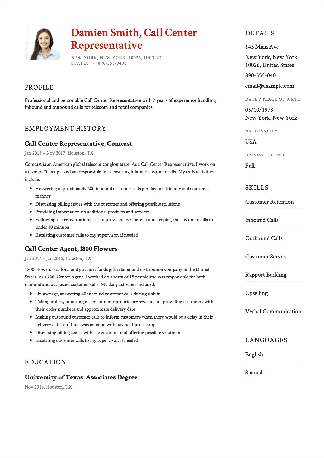 Free Resume Samples For Call Center Supervisor