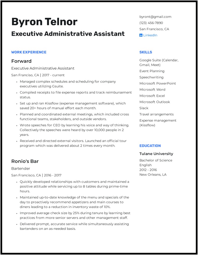 Free Resume Samples For Executive Assistant