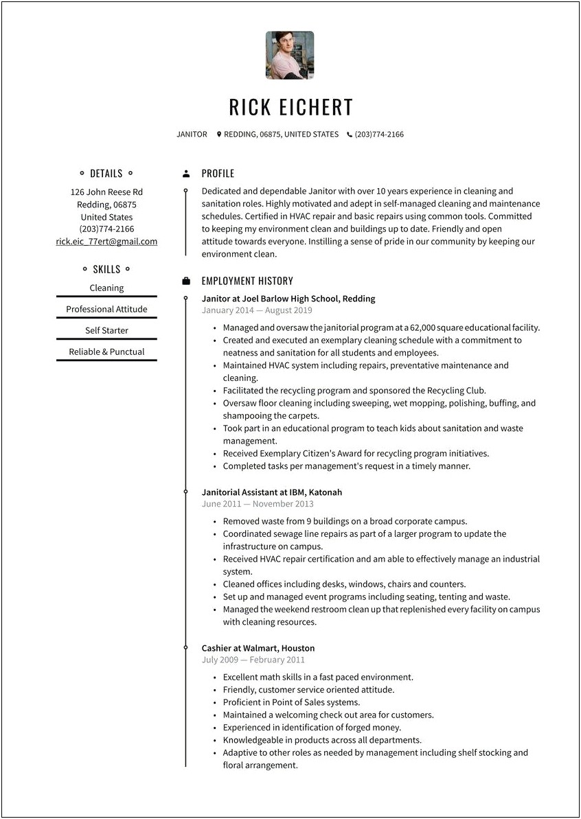 Free Resume Samples For Janitorial Positions