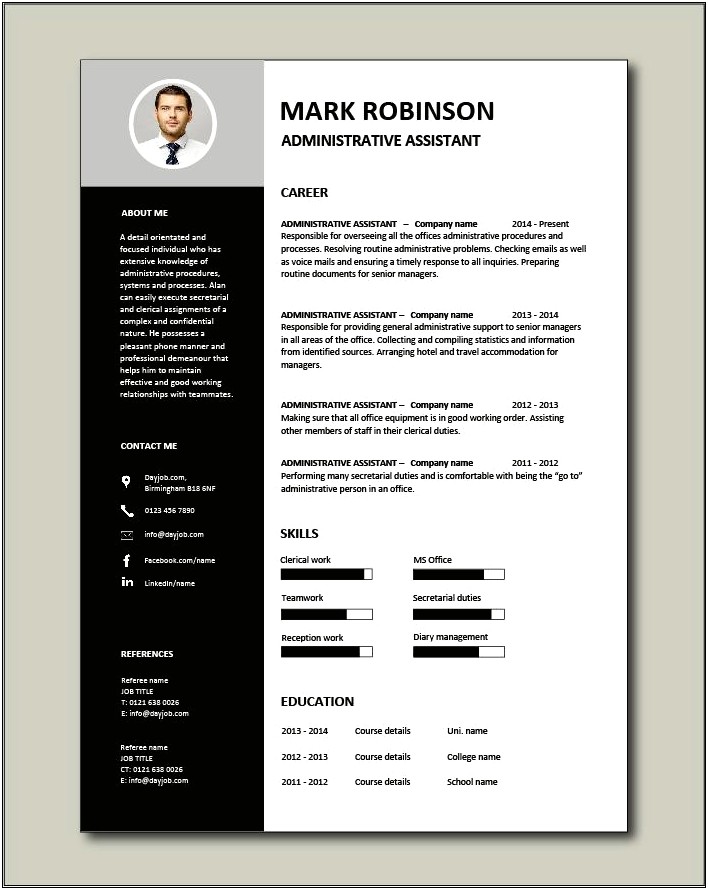 Free Resume Template Downloads For Administrative Assistant