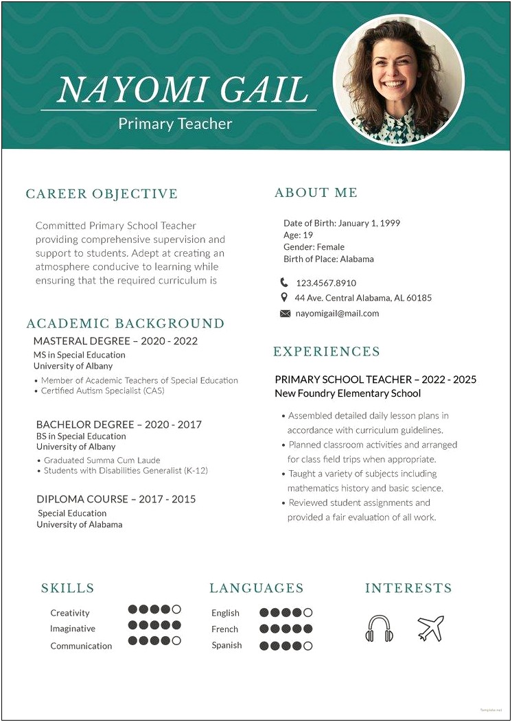 Free Resume Template For Elementary School Teacher