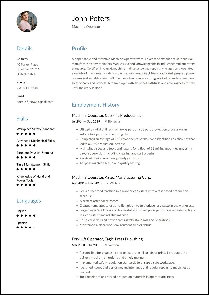 Free Resume Template For Heavy Equipment Operator