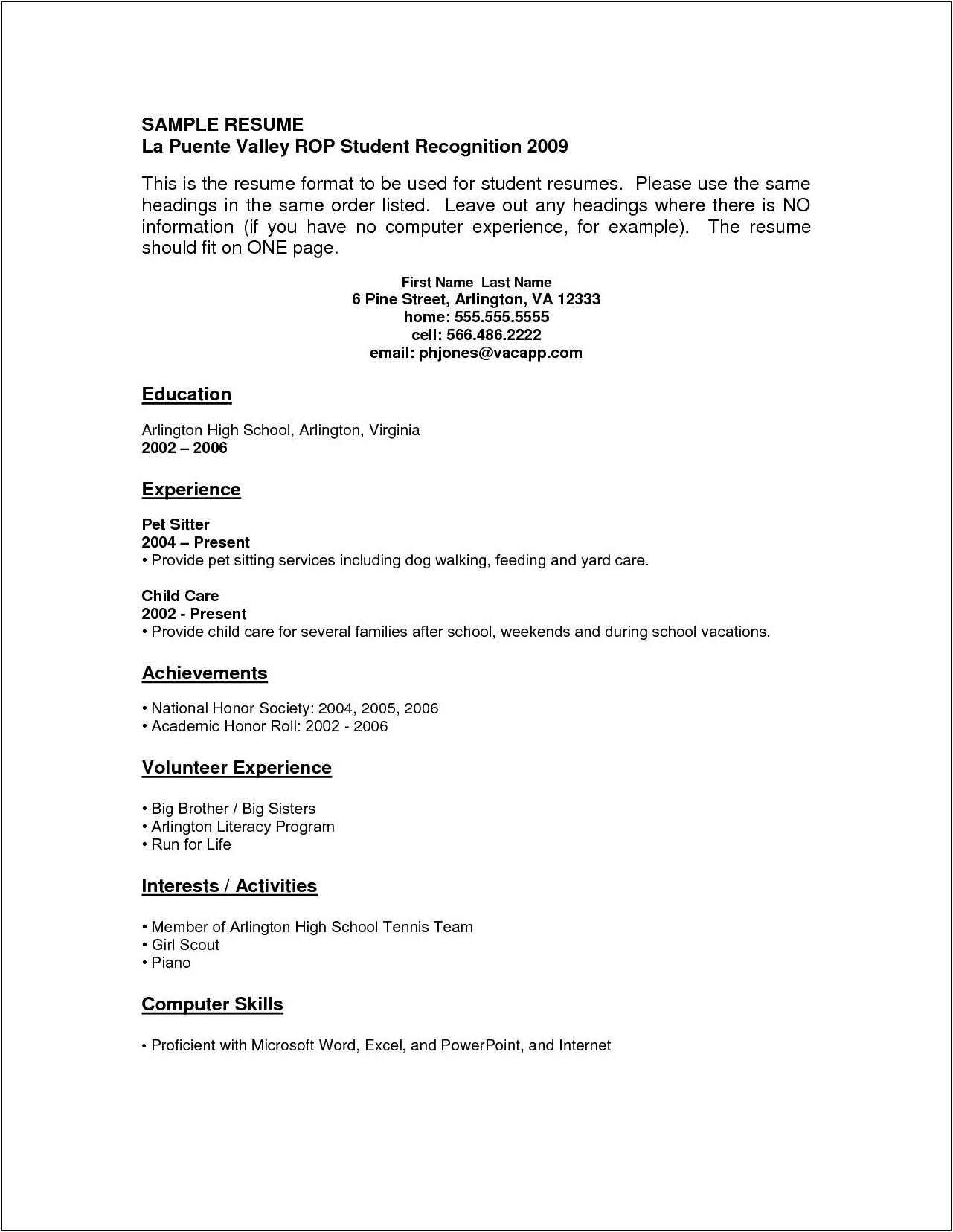 Free Resume Template For No Work Experience