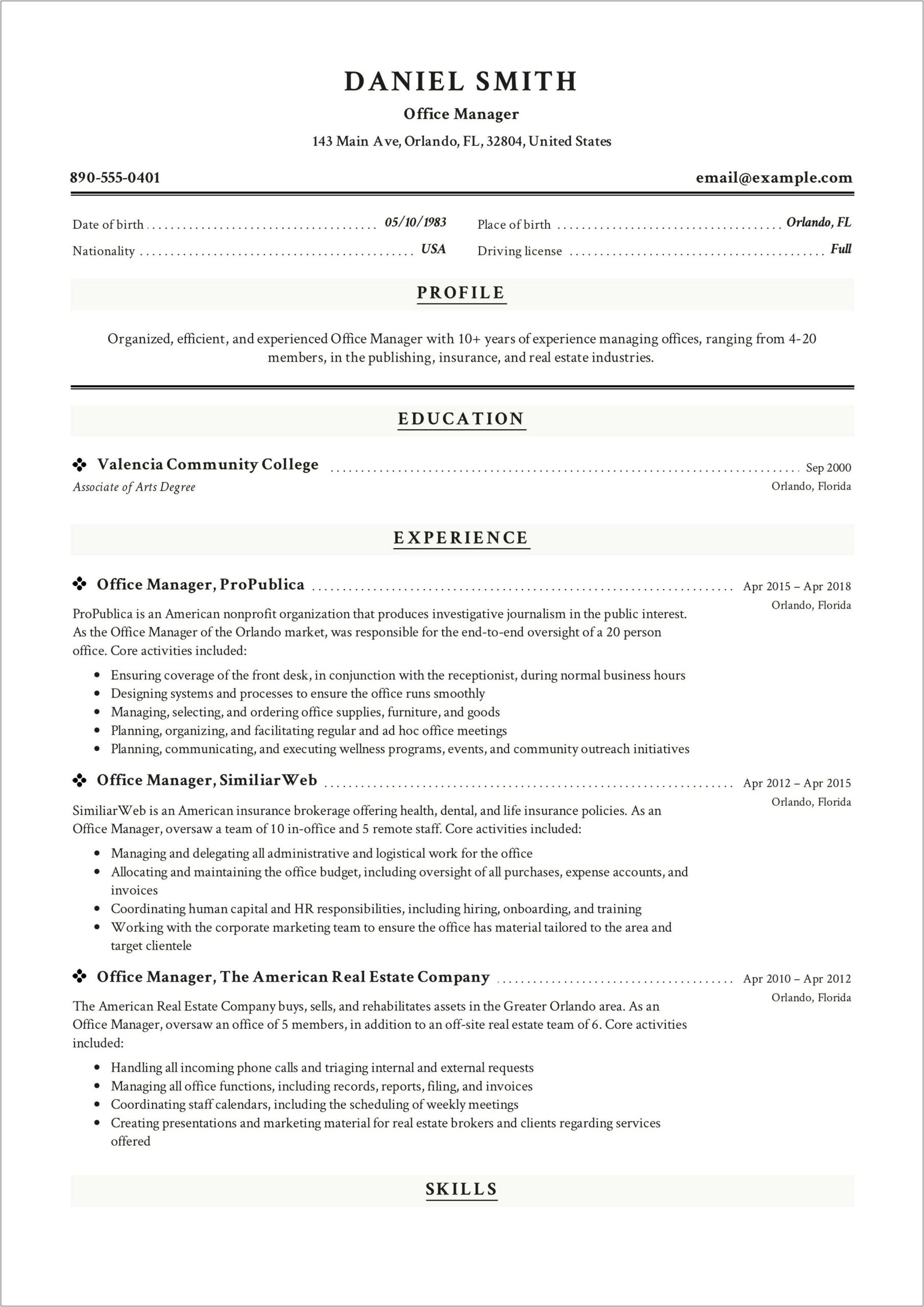 Free Resume Template For Office Assistant