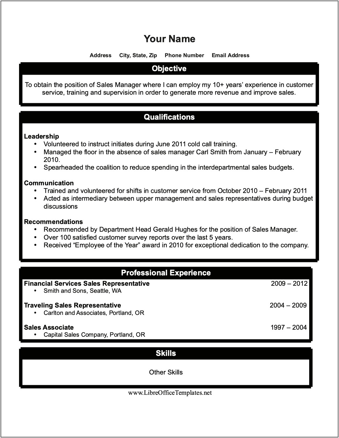 Free Resume Template For Open Office Writer