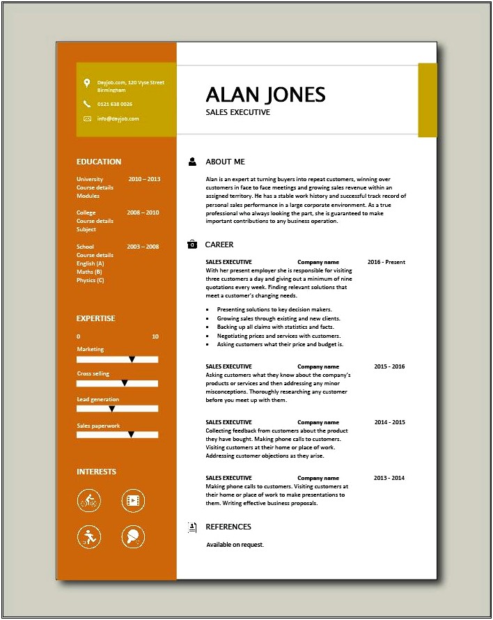 Free Resume Template For Sales Executive