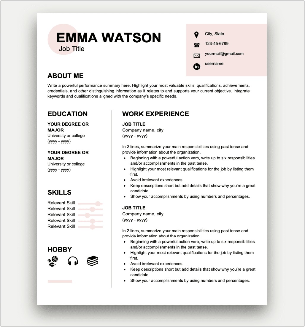 Free Resume Template For Students First Job