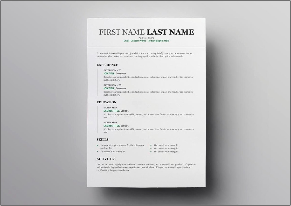 Free Resume Template With Profile Picture