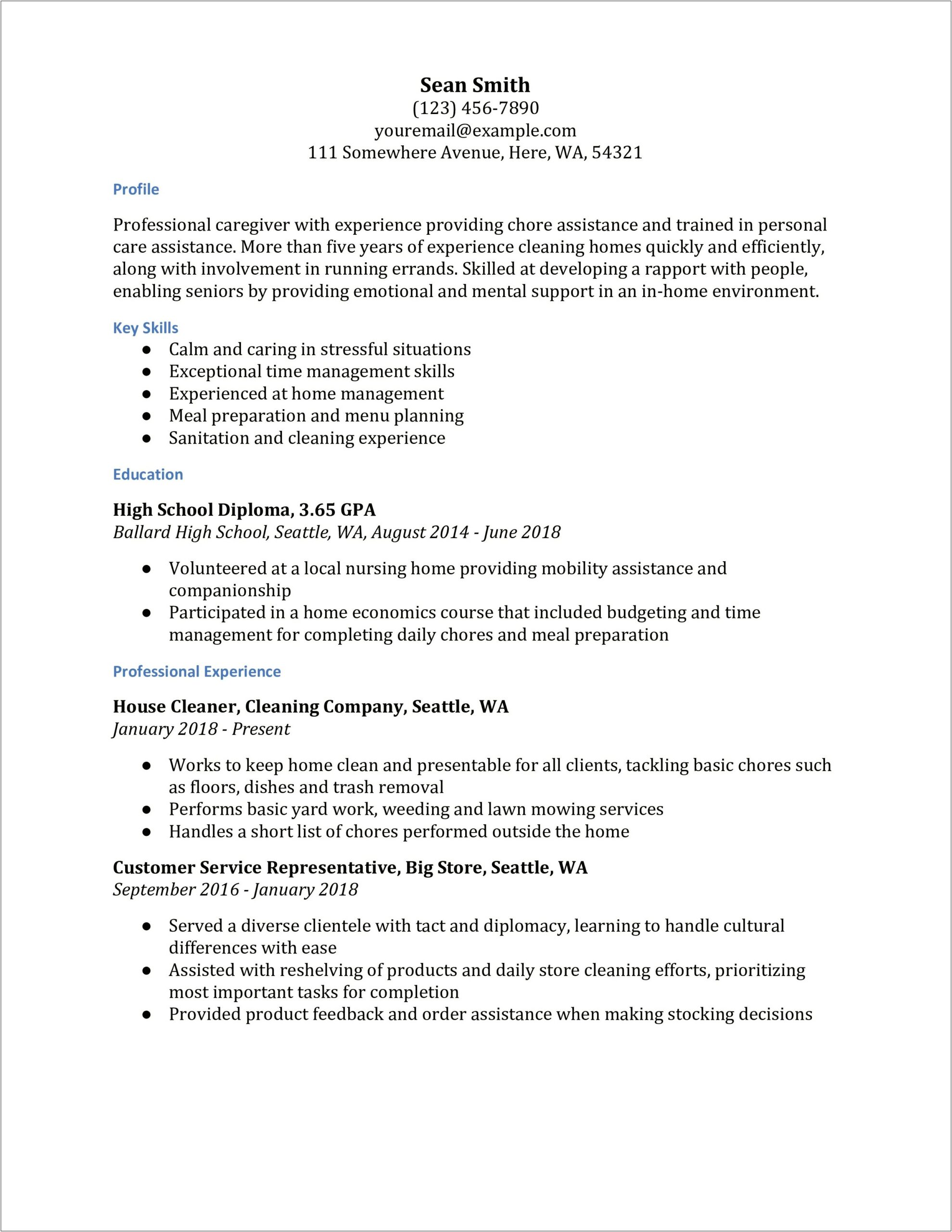 Free Resume Templates For Caregivers