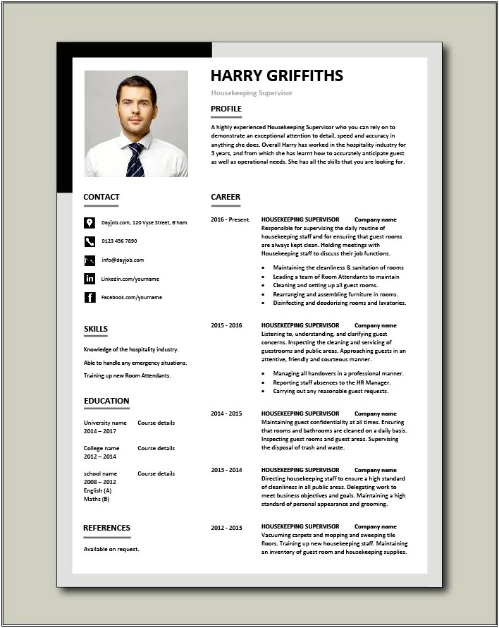 Free Resume Templates For House Keeping