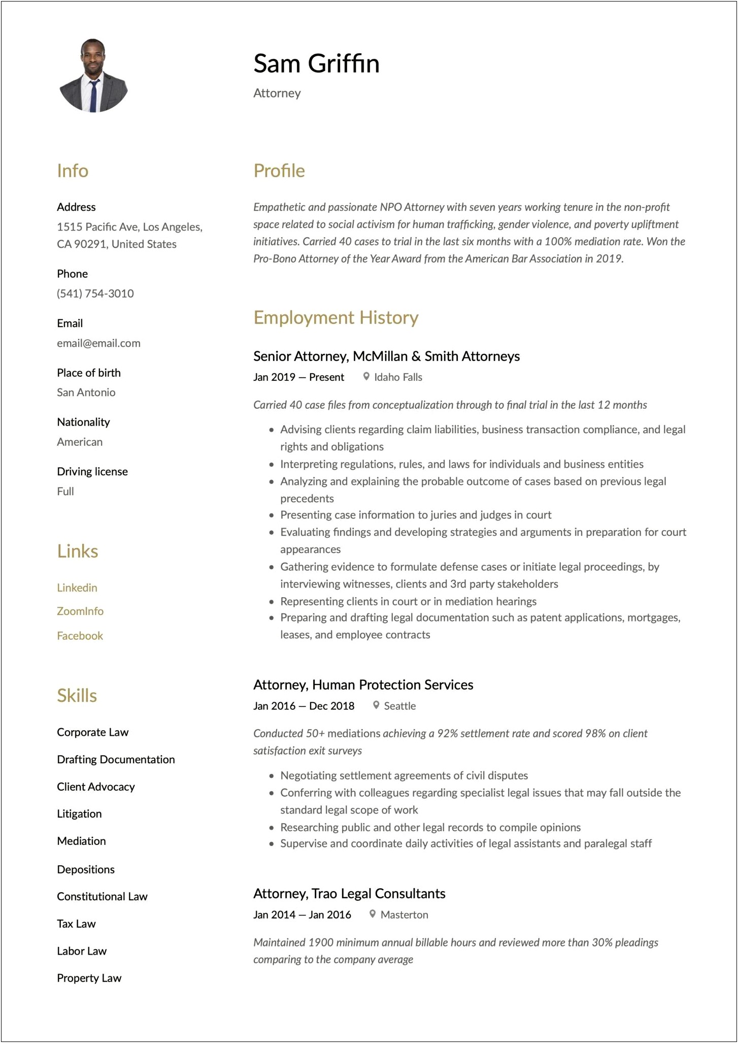Free Resume Templates For Lawyers