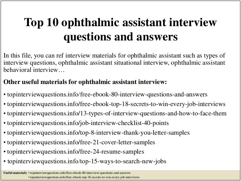 Free Resume Templates For Ophalmic Technicians