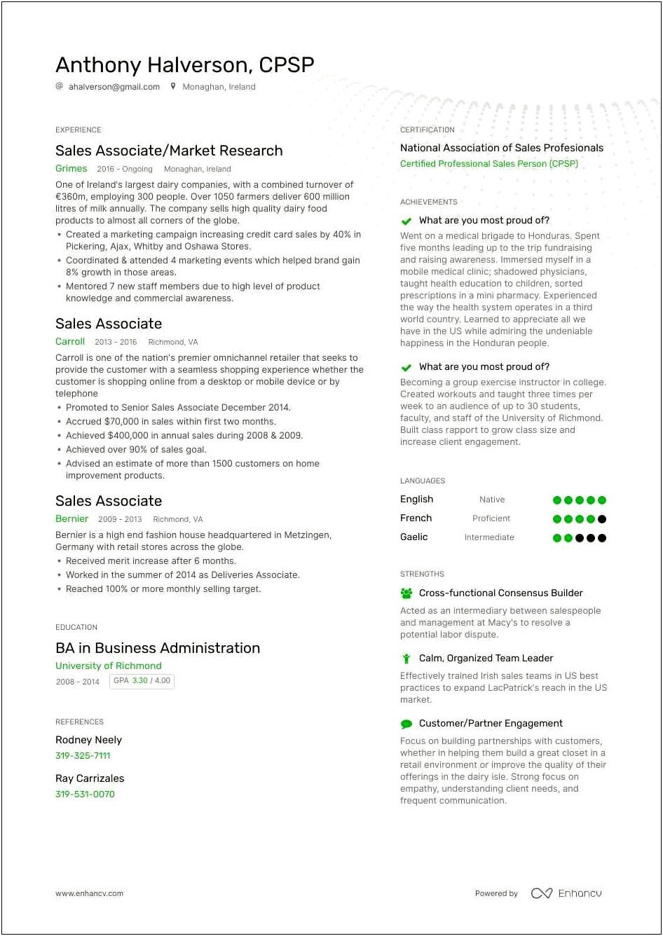 Free Resume Templates For Retail Sales