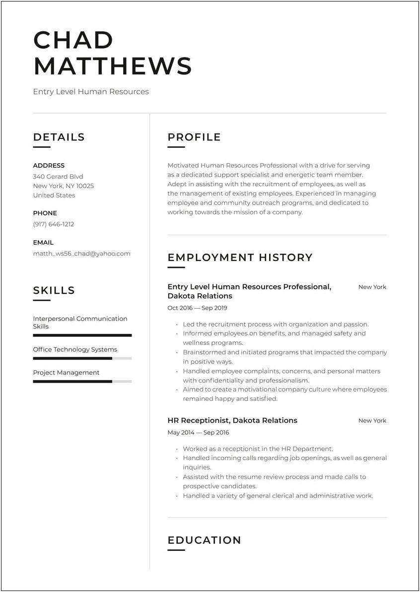 Free Resume Templates Human Resources