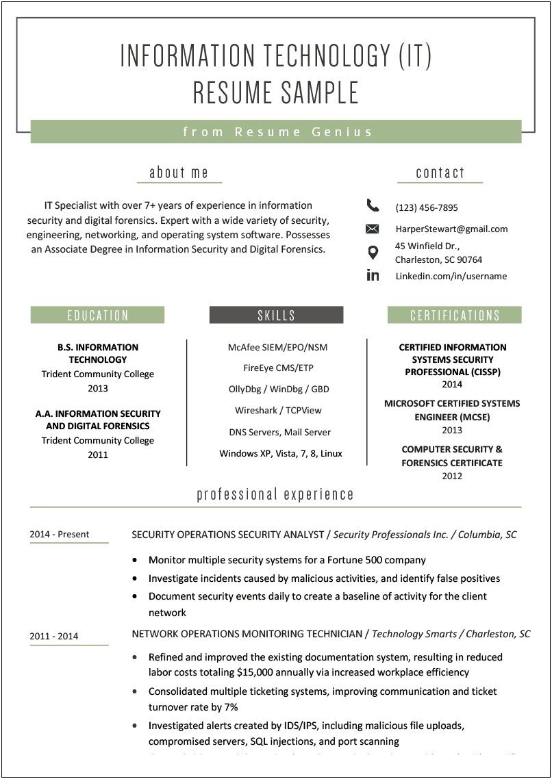 Free Resume Templates Information Technology