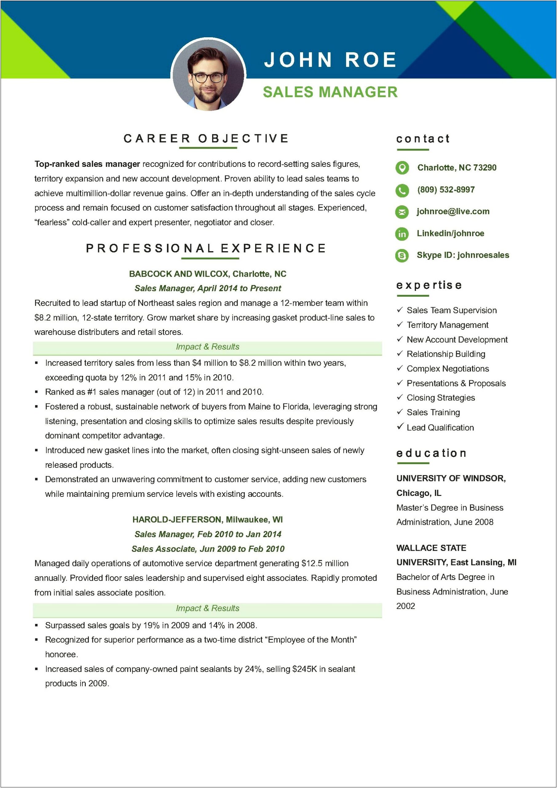 Free Resume Templates Sales Manager
