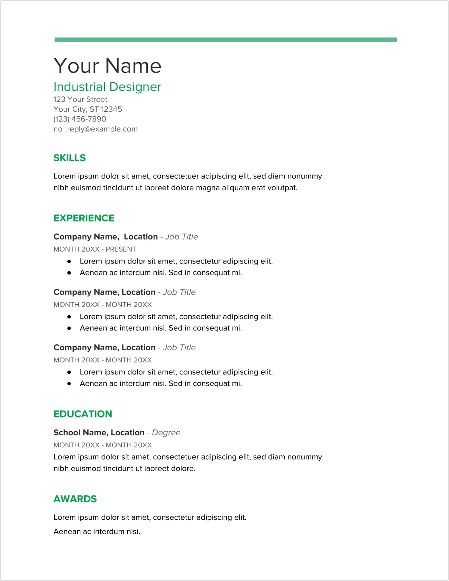 Free Resume Templates With No Work Experience