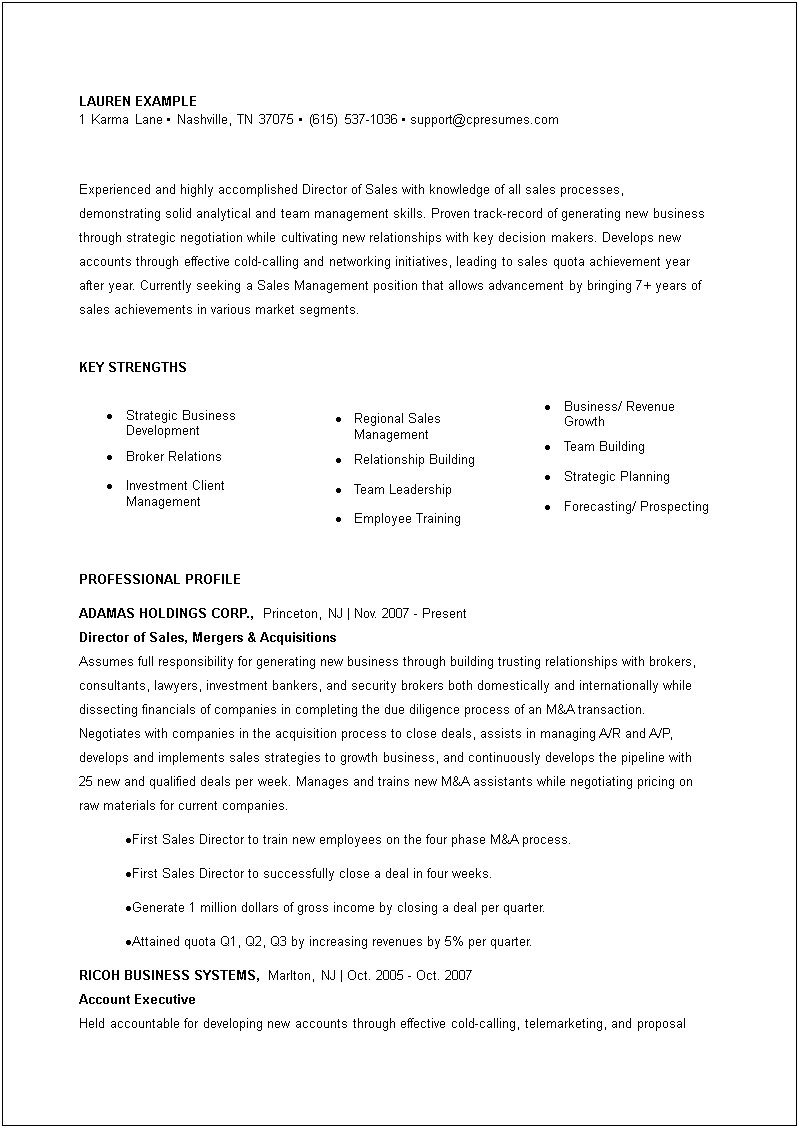 Free Sales Director Resume Template