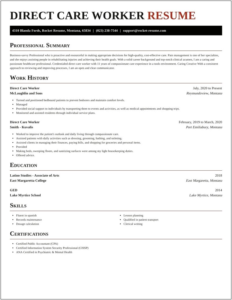 Free Sample Of Direct Care Worker Resume
