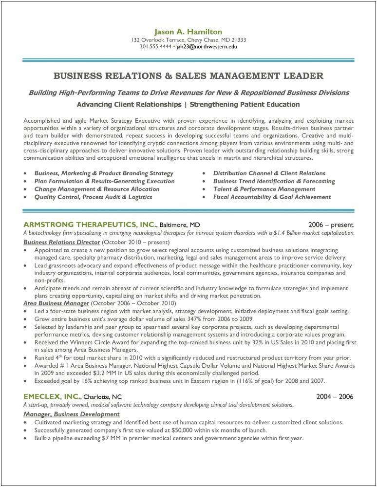 Free Sample Of Sales Manager Resume