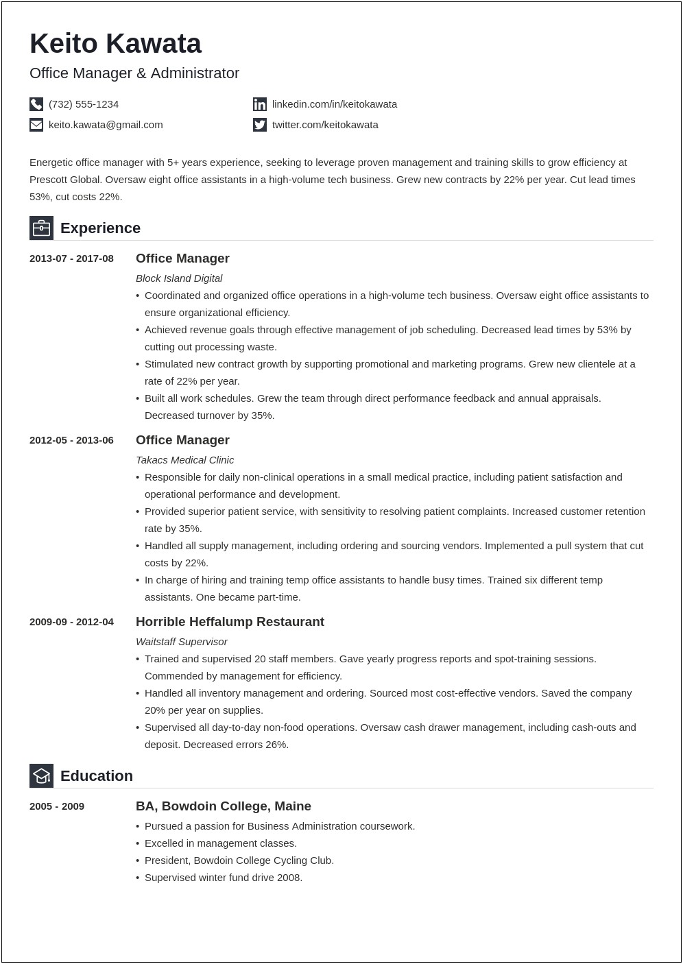 Free Sample Office Manager Resume