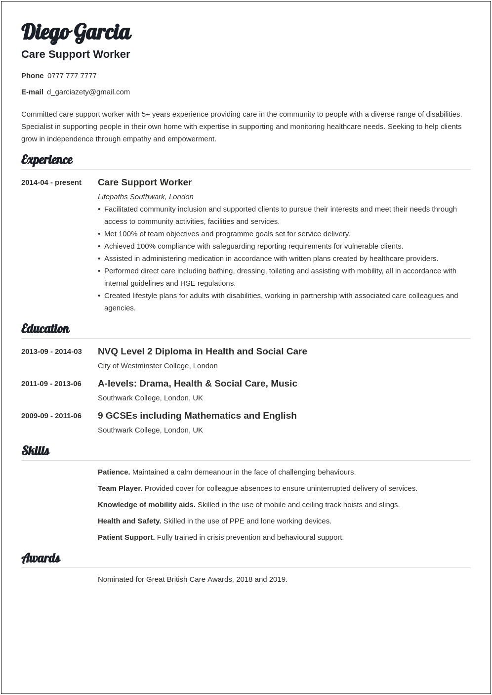 Free Sample Resume For Disability Support Worker