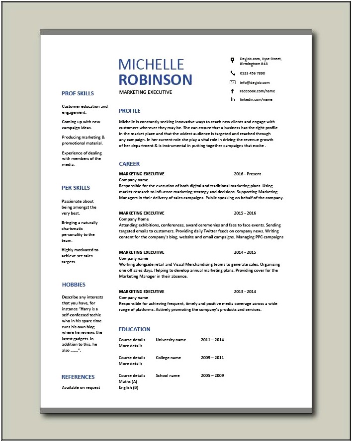 Free Sample Resume For Sales And Marketing