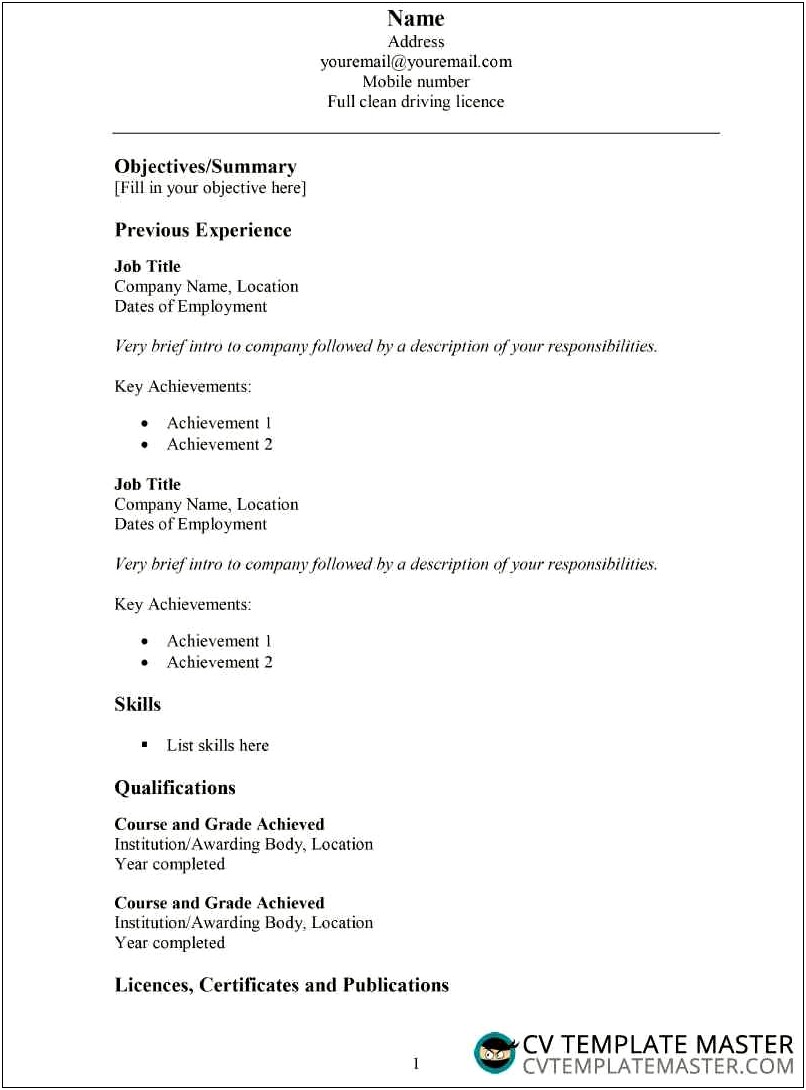 Free Sample Simple Resume Format