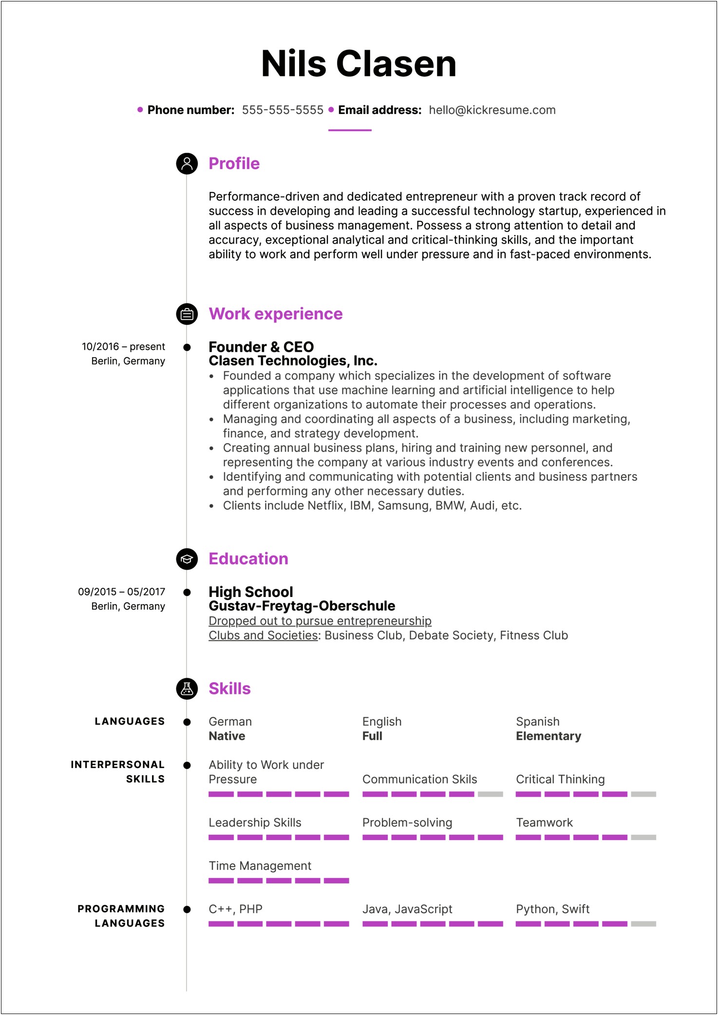 Free Samples Of Resumes For Highschool Students