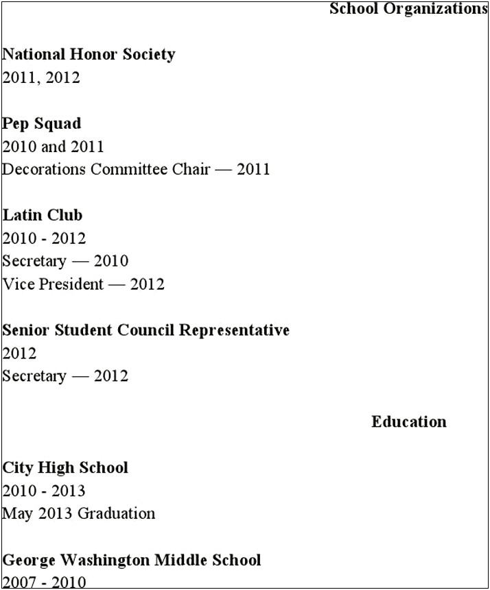Free Samplesof Resume For High School Grad
