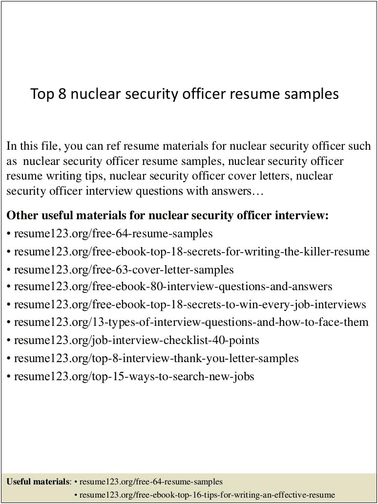 Free Security Guard Resume Cover Letter
