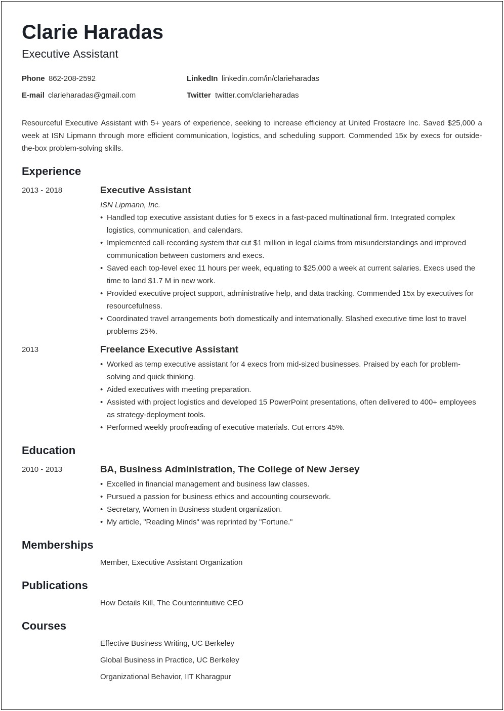 Free Sequential Resume Format Template