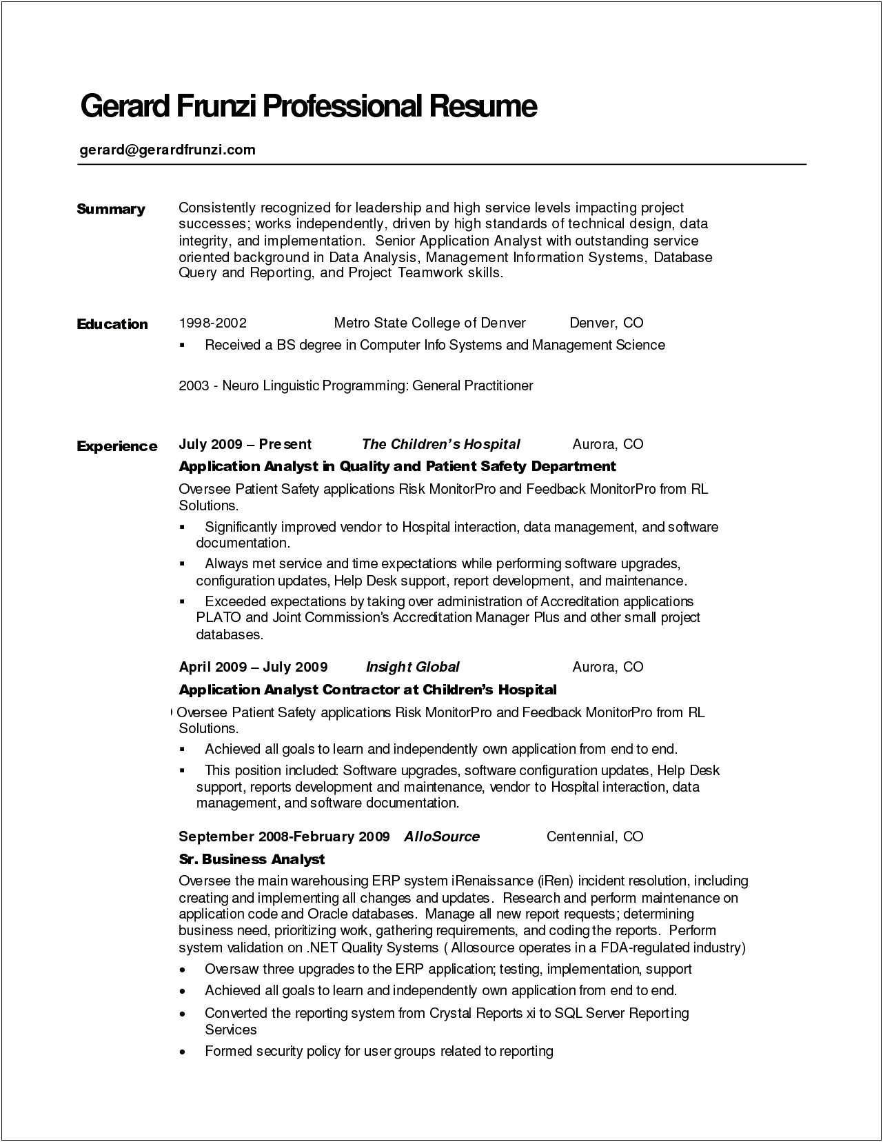 Free Summary Statements For Resumes