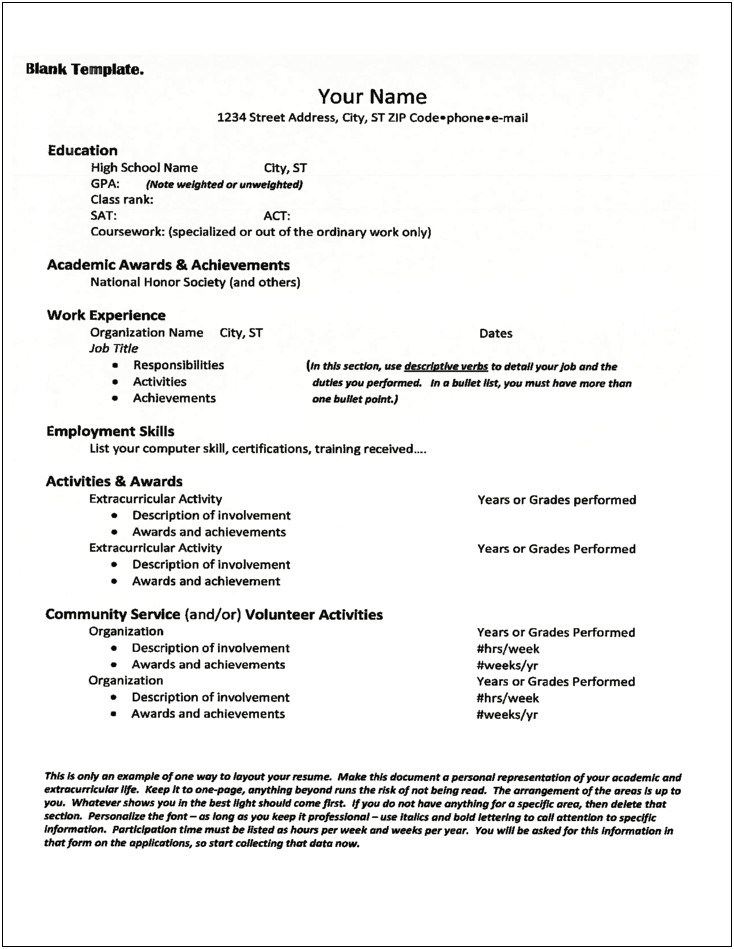 Free Template For College Application Resume