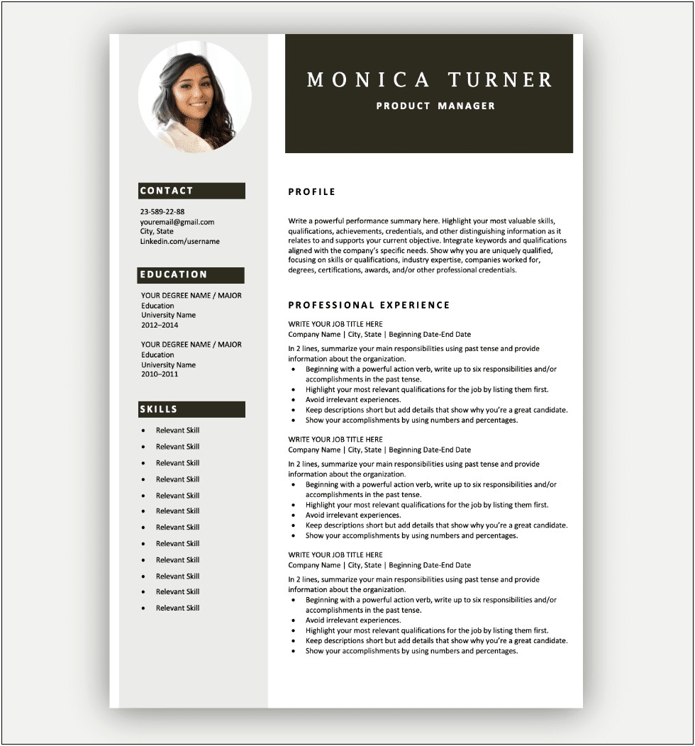 Free Templates For A Professional Resume