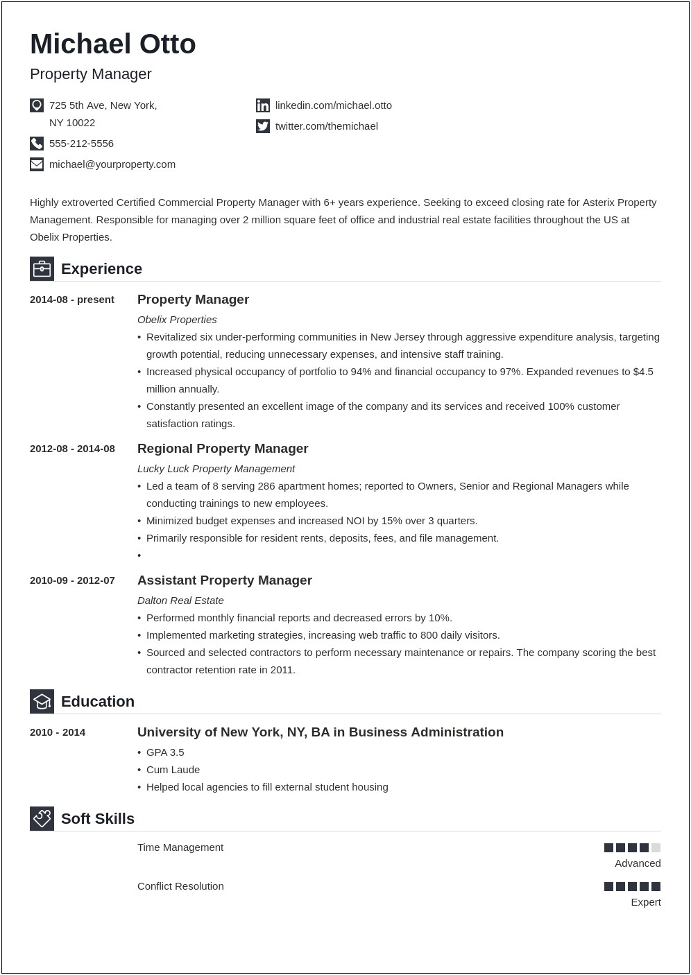Free Templates Resume For Property Manager