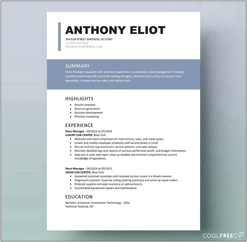 Free Word Resume Template For Retail