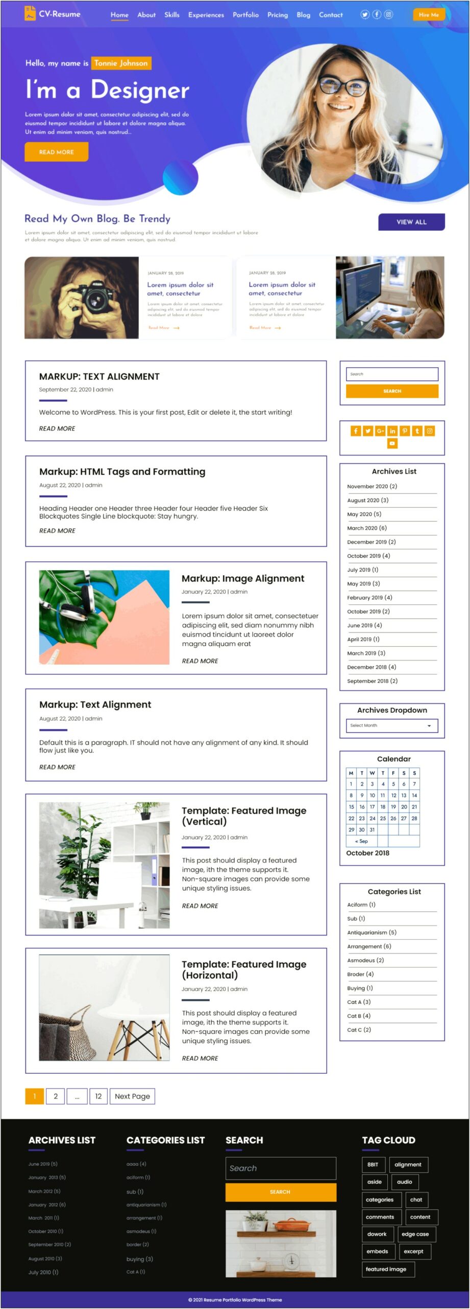 Free Wordpress Online Resume Themes