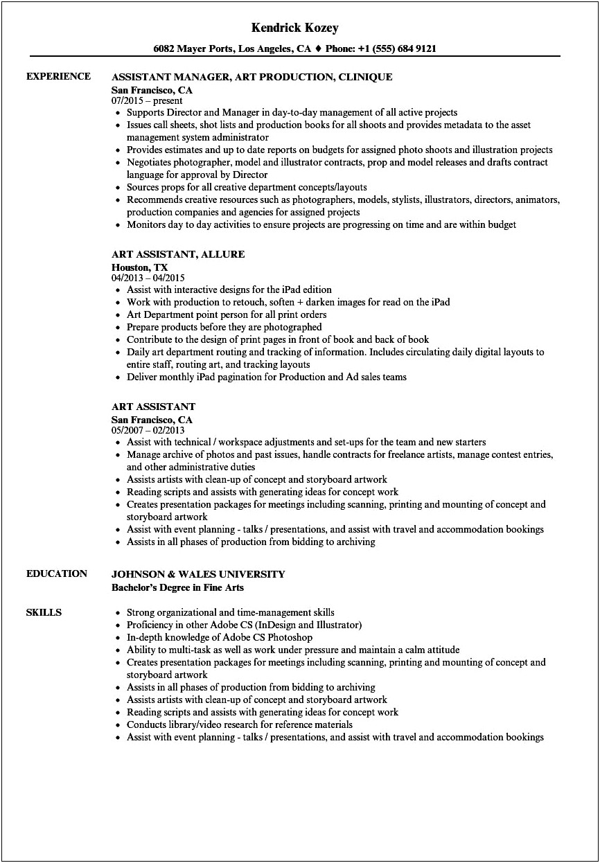 Freelance Production Assistant Resume Sample