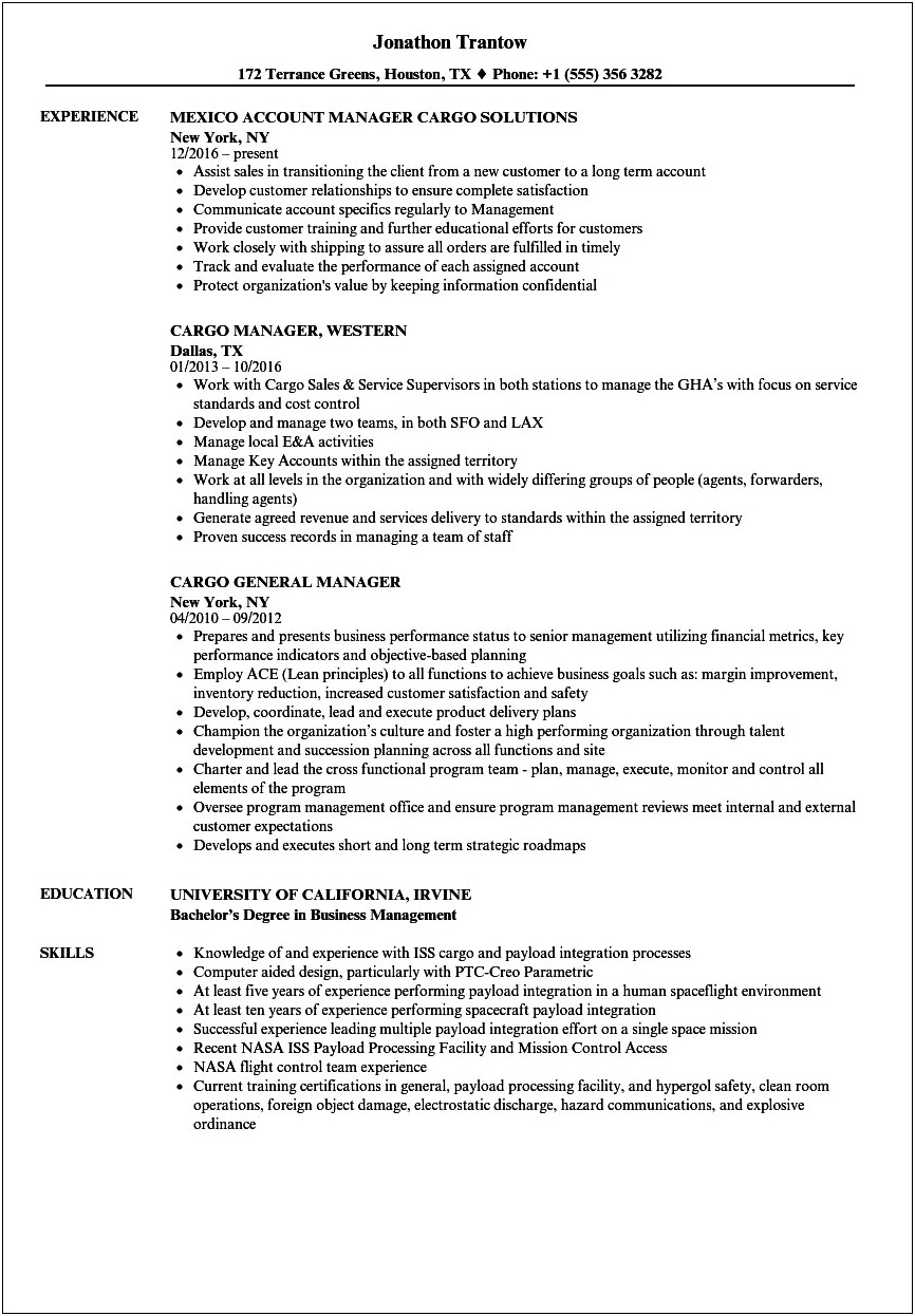 Freight Forwarder Job Description Resume