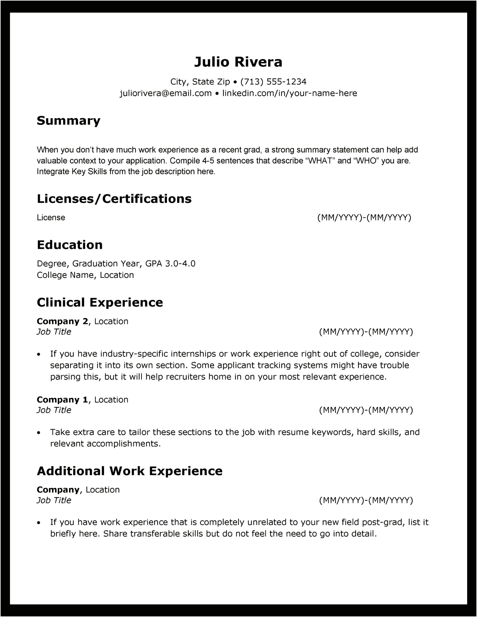 Fresh Out College Resume Without A Job