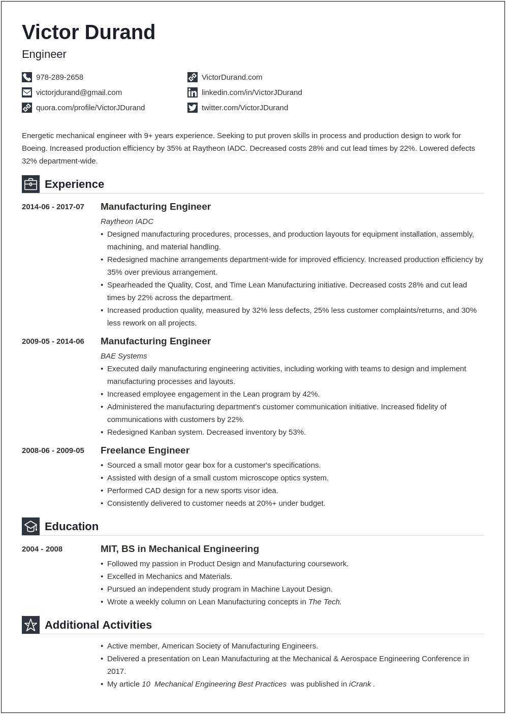 Fresher Resume Objective For Engineers