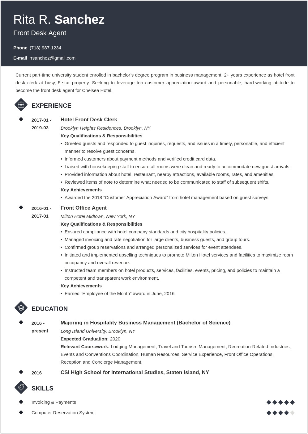 Front Desk Agent Resume Examples