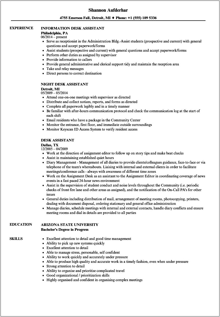 Front Desk Assistant Resume Examples
