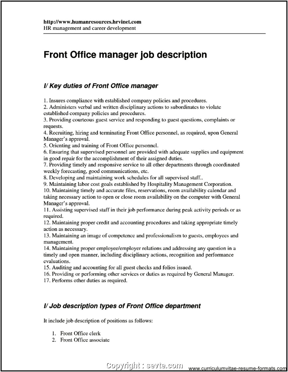 Front Desk Executive Jobs Descriptions Resume