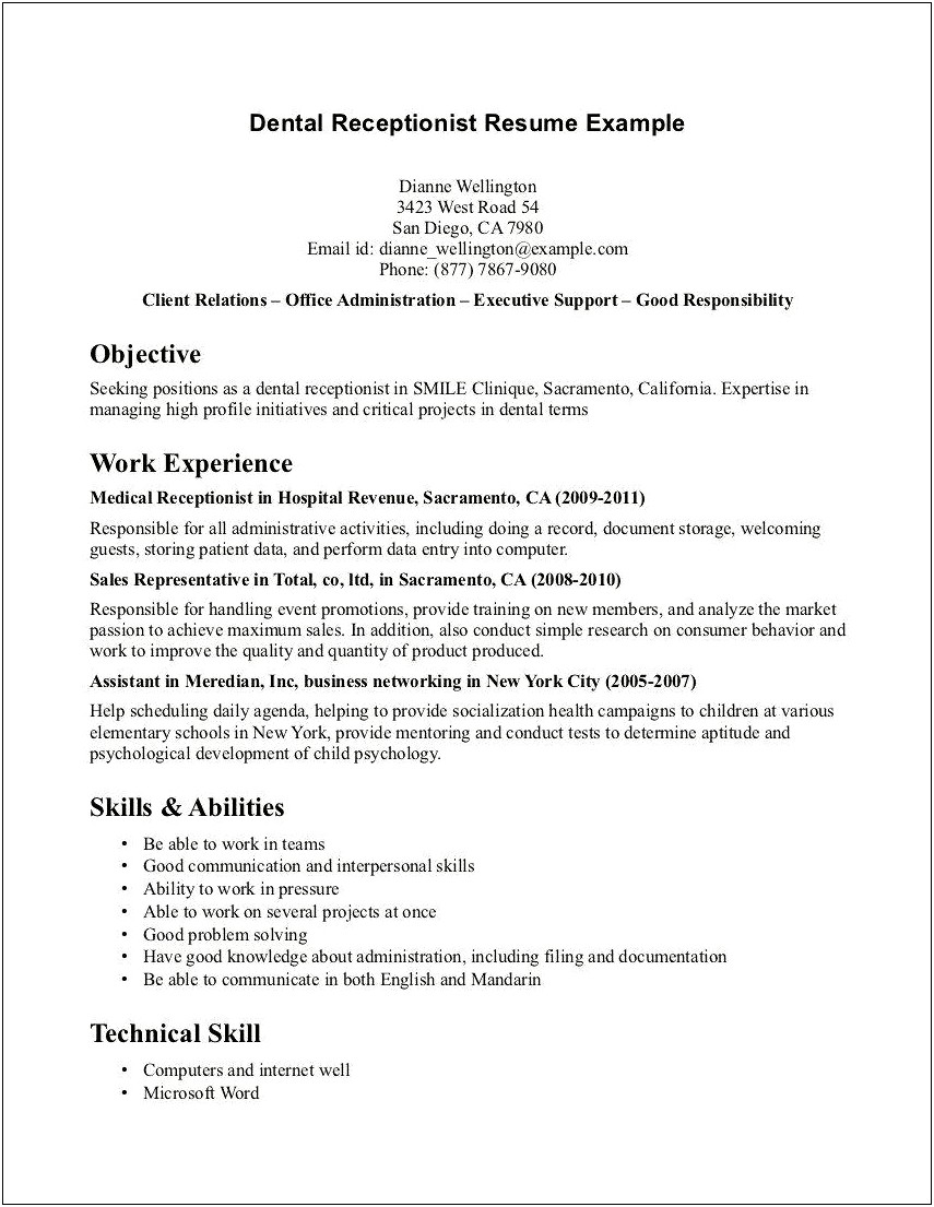 Front Desk Receptionist Objective Resume